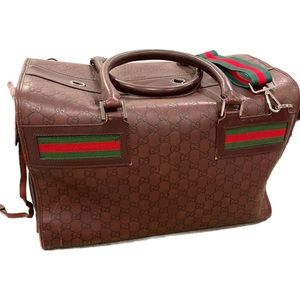 Gucci Pet Dog Carrier Authentic Rare GG Logo Vintage Brown Leather Travel Bag
